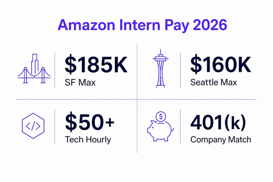 Infographic with Amazon intern pay key statistics 2026