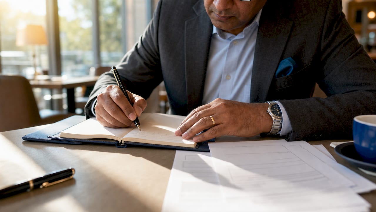 Hands writing notes on legal claim