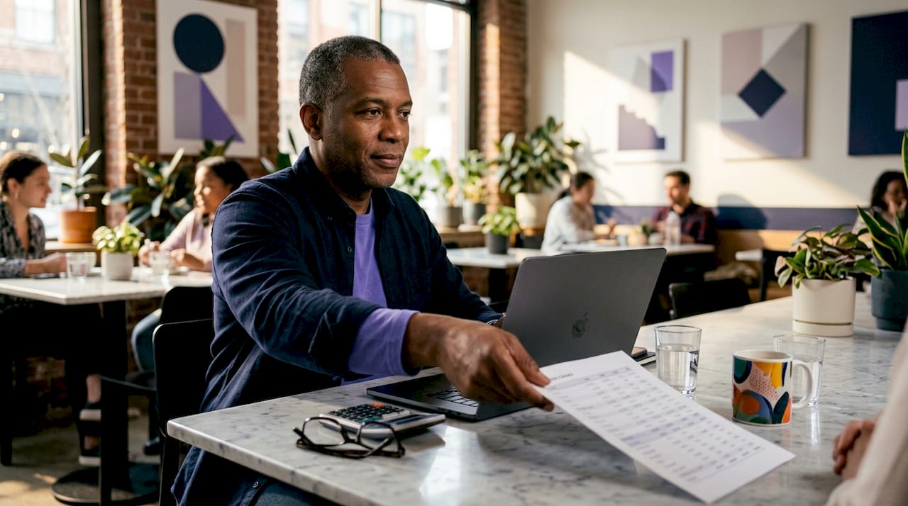 Hands sliding salary documents on meeting table
