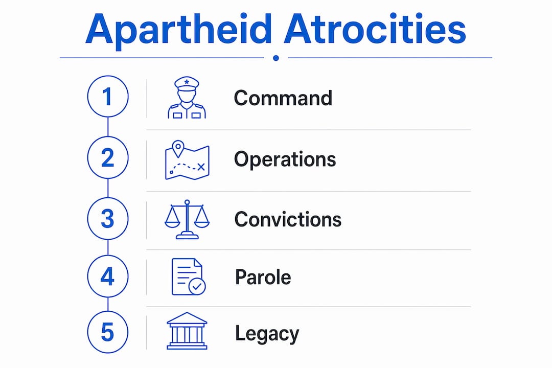 Infographic outlining stages of apartheid crimes