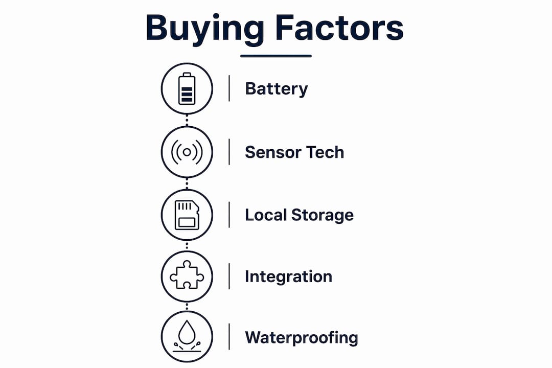 Infographic illustrating key factors to choose a solar alarm system