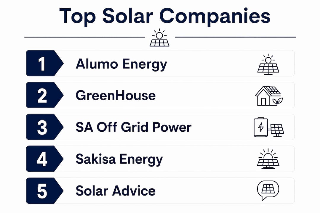 Infographic showing top ranked solar companies in South Africa