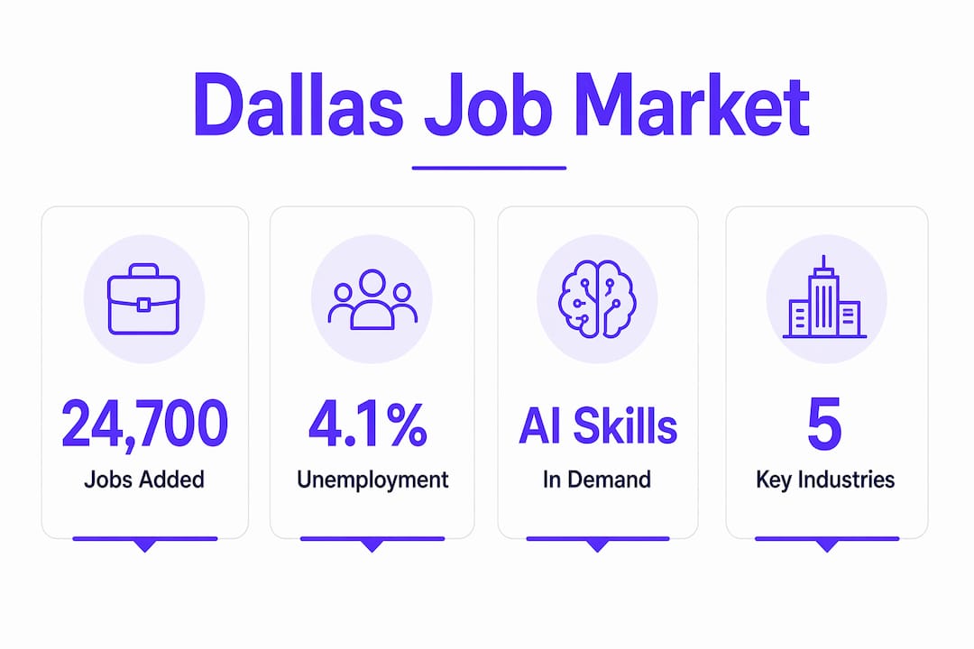 Infographic summarizing Dallas job market statistics