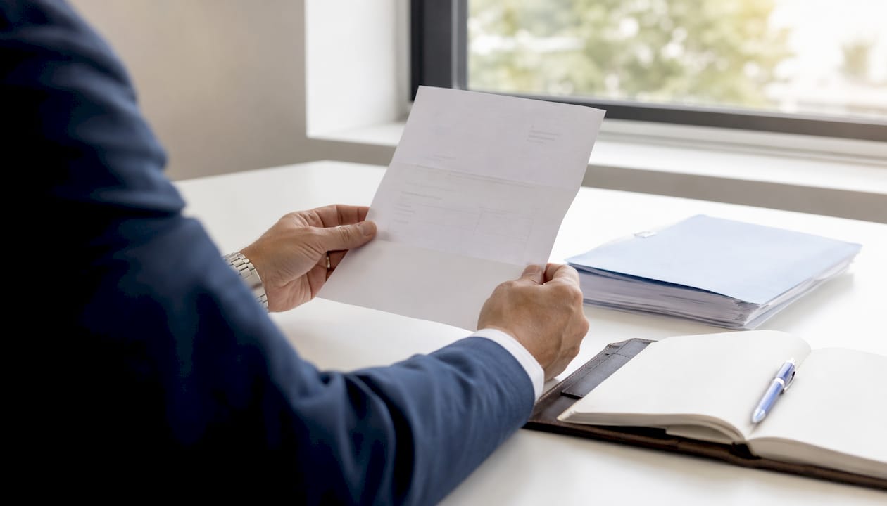 Hands holding FSCA regulatory letter on desk