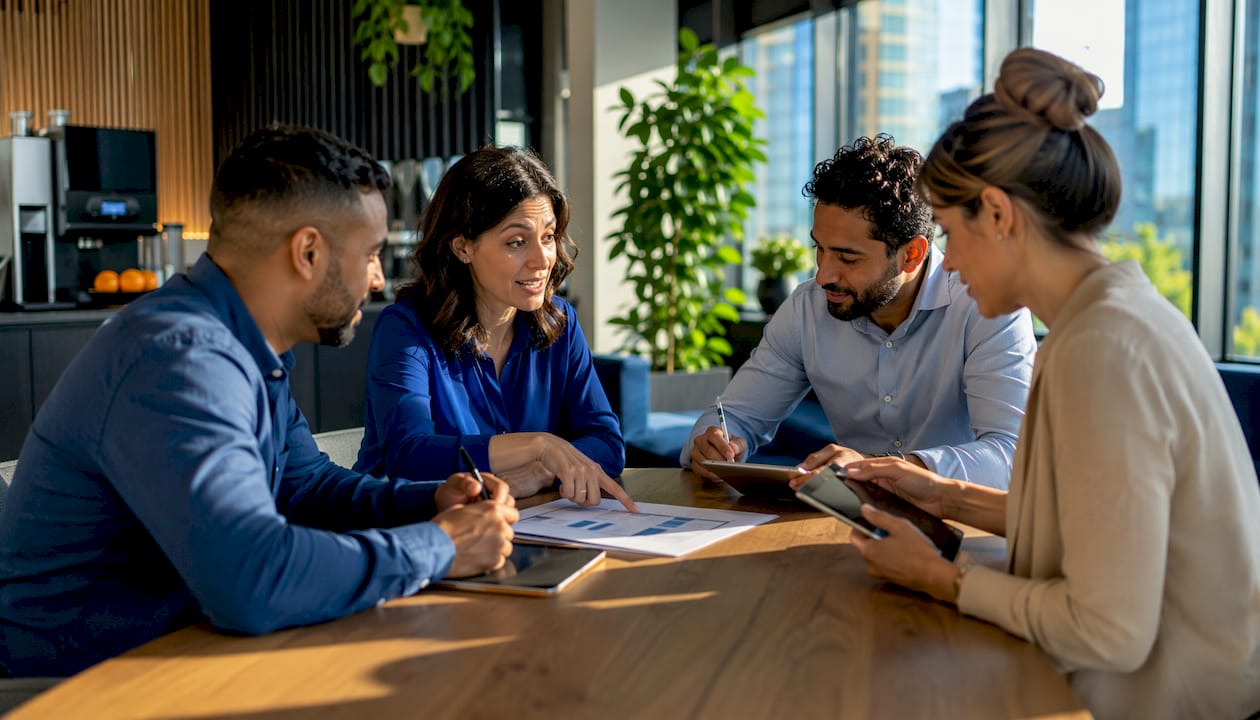 Procurement team collaborating in conference room