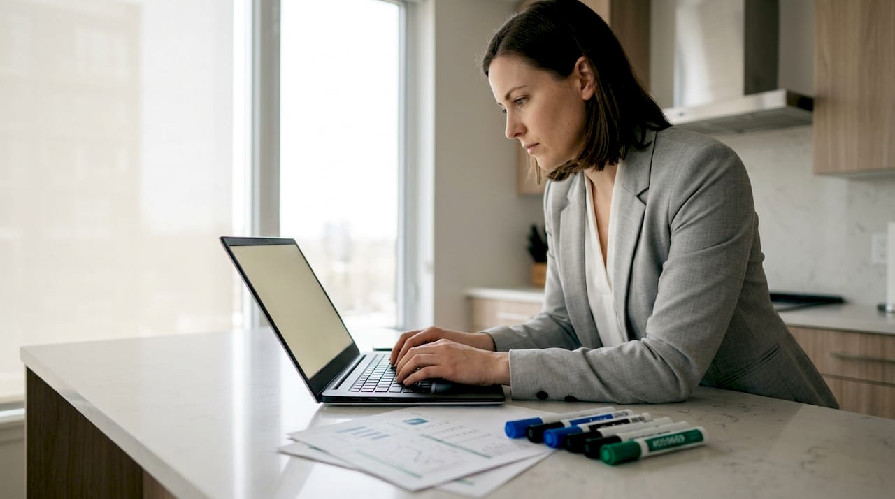 Woman entering Excel percentage formulas at home desk