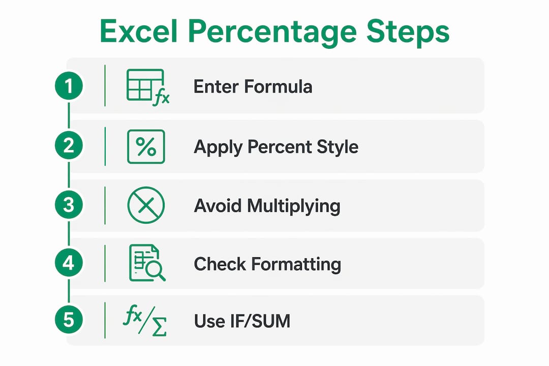 Infographic with step-by-step Excel percentage formula guide