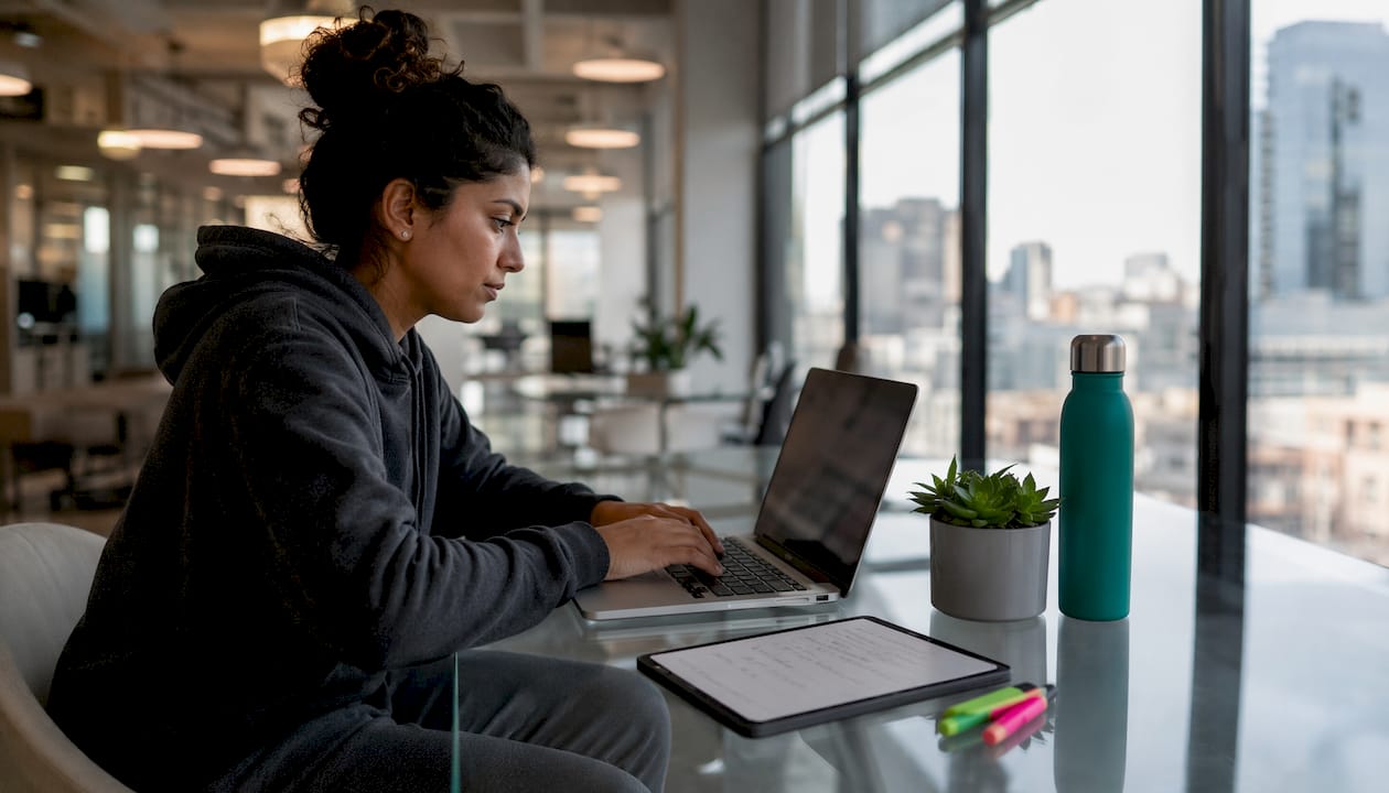 Woman practicing Excel exercises at home desk