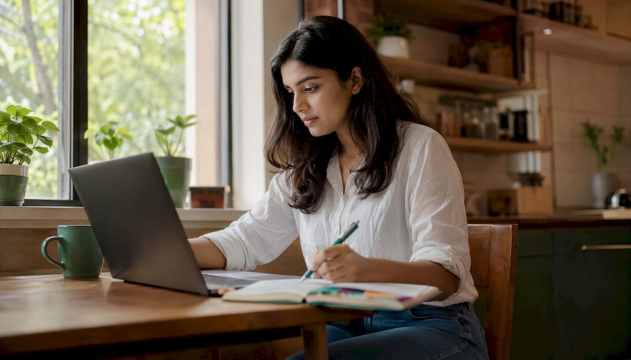 Woman learning Excel online at home