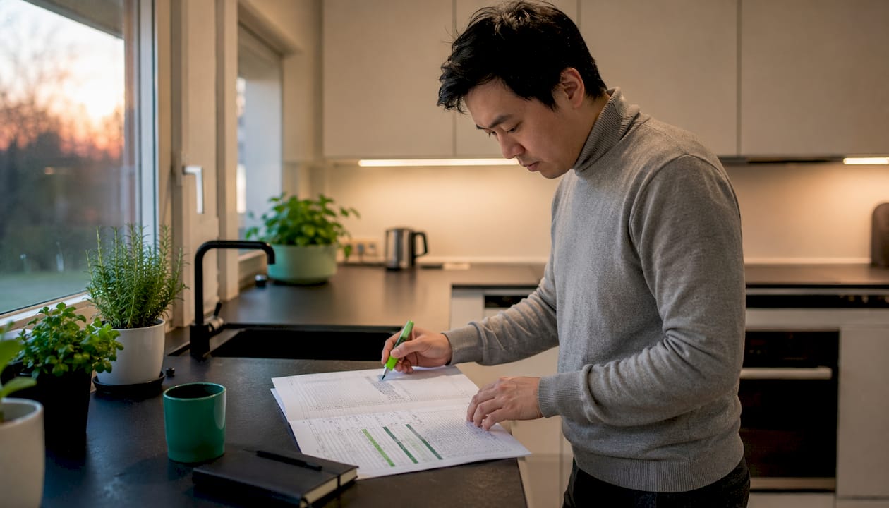 Hands examining technology dataset printout
