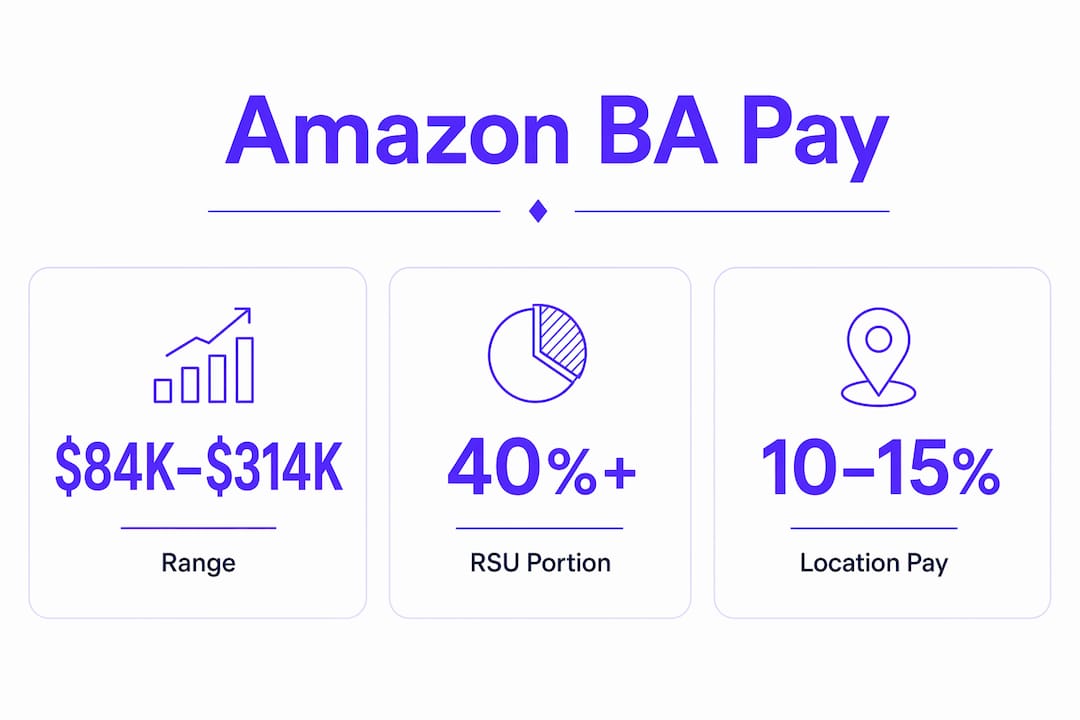 Infographic displaying Amazon Business Analyst compensation statistics