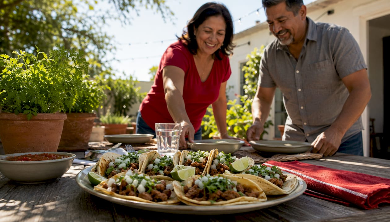 Authentic Mexican ground beef tacos on serving tray