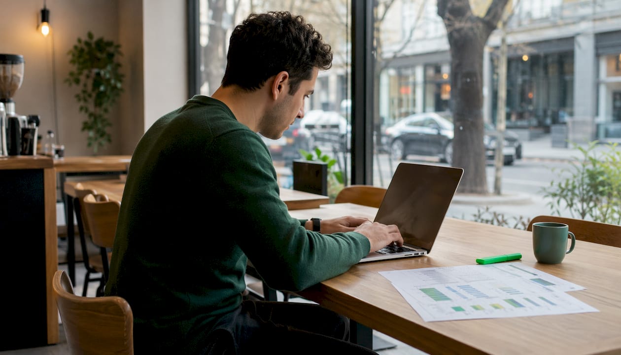 Close-up of hands typing on laptop in office setting