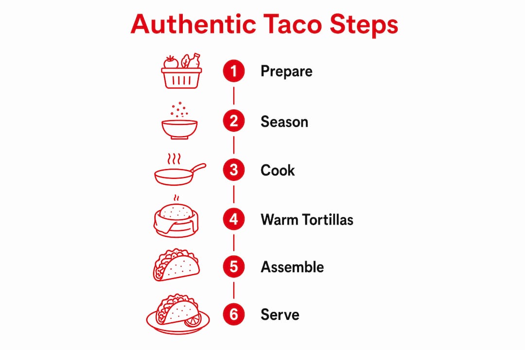 Infographic showing authentic taco preparation steps