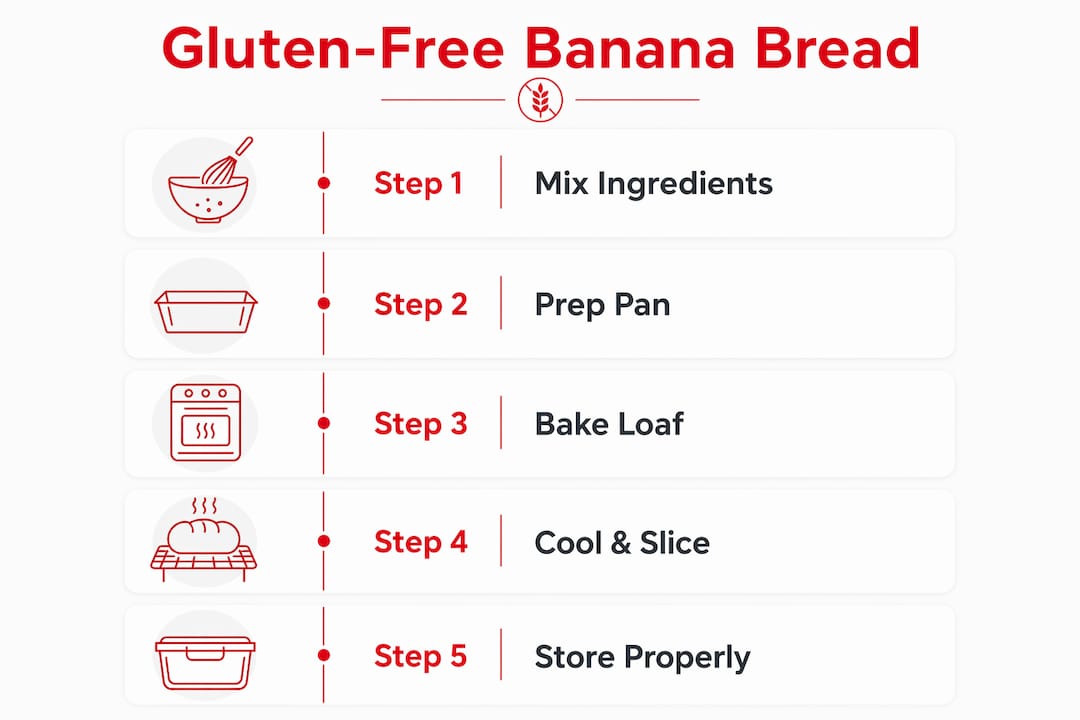 Infographic showing gluten-free banana bread baking steps