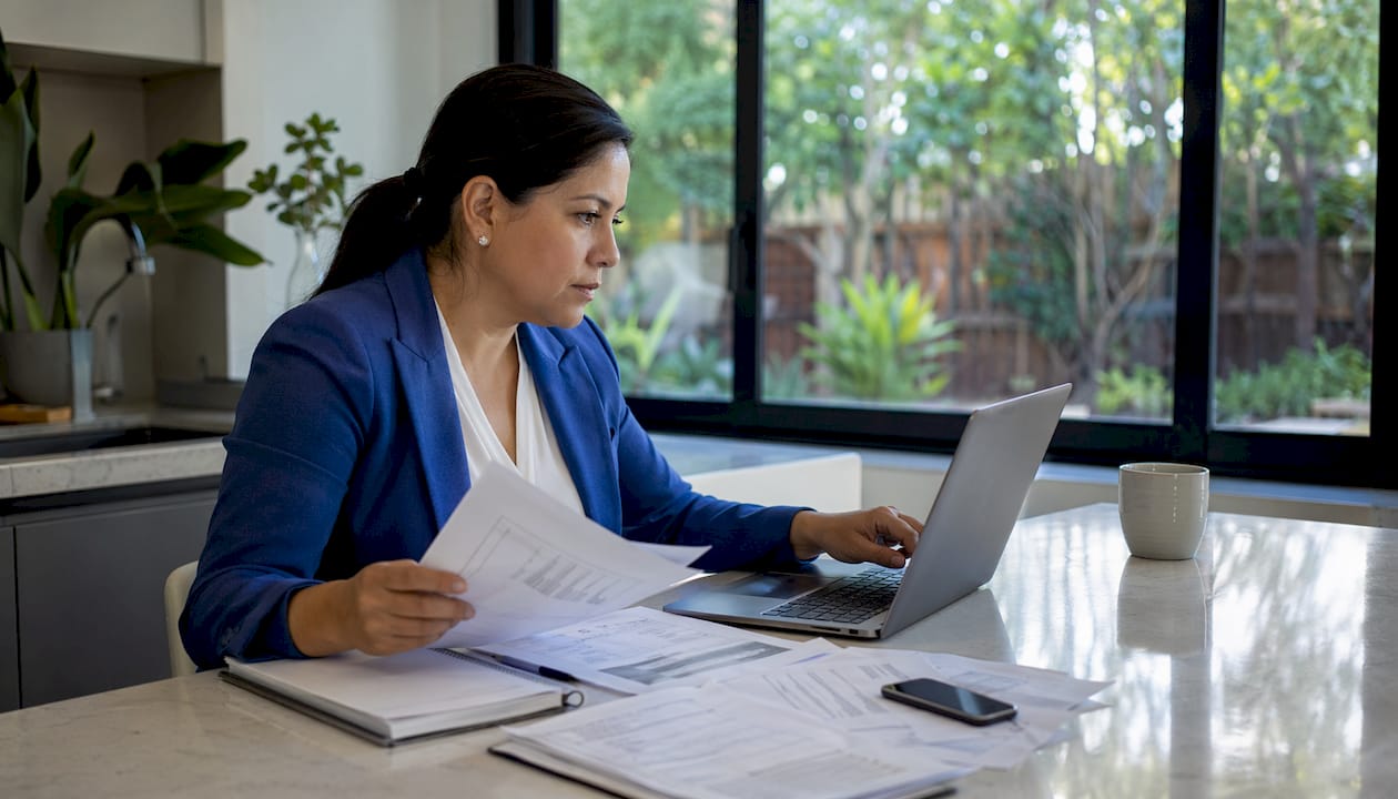 Close-up of hands typing at laptop with tender bids