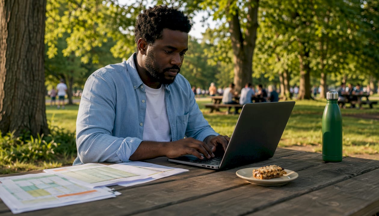 Man practicing intermediate Excel skills in co-working space