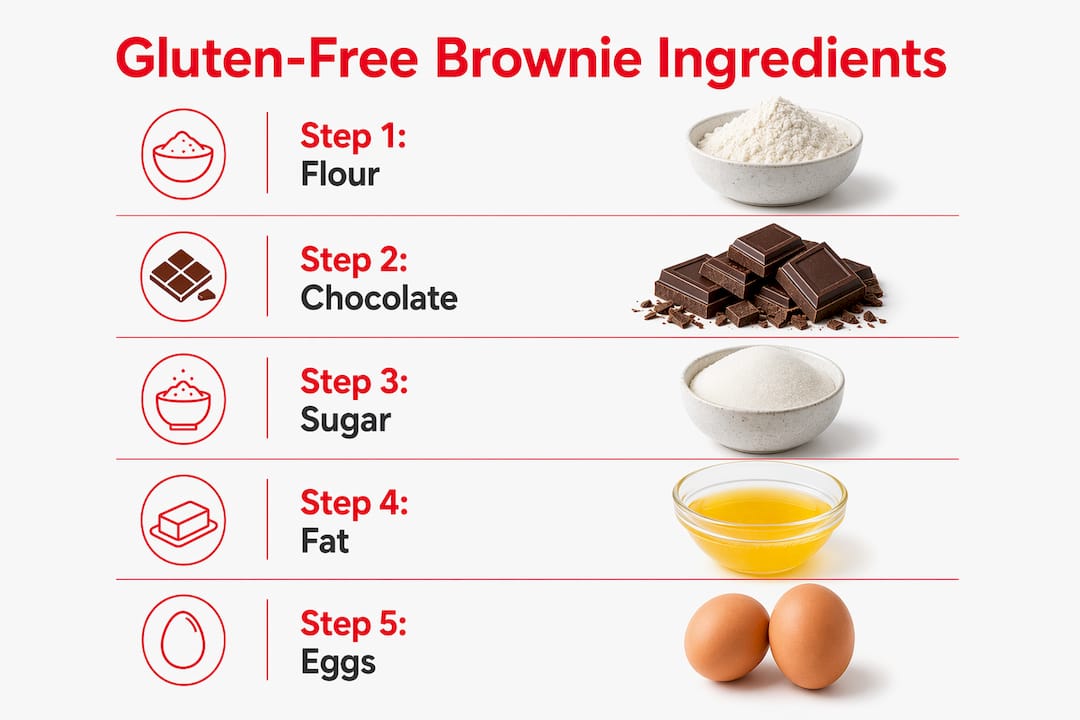 Infographic showing gluten free brownie key ingredients