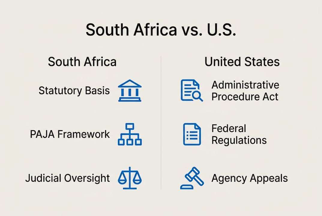Infographic comparing South African and U.S. administrative action