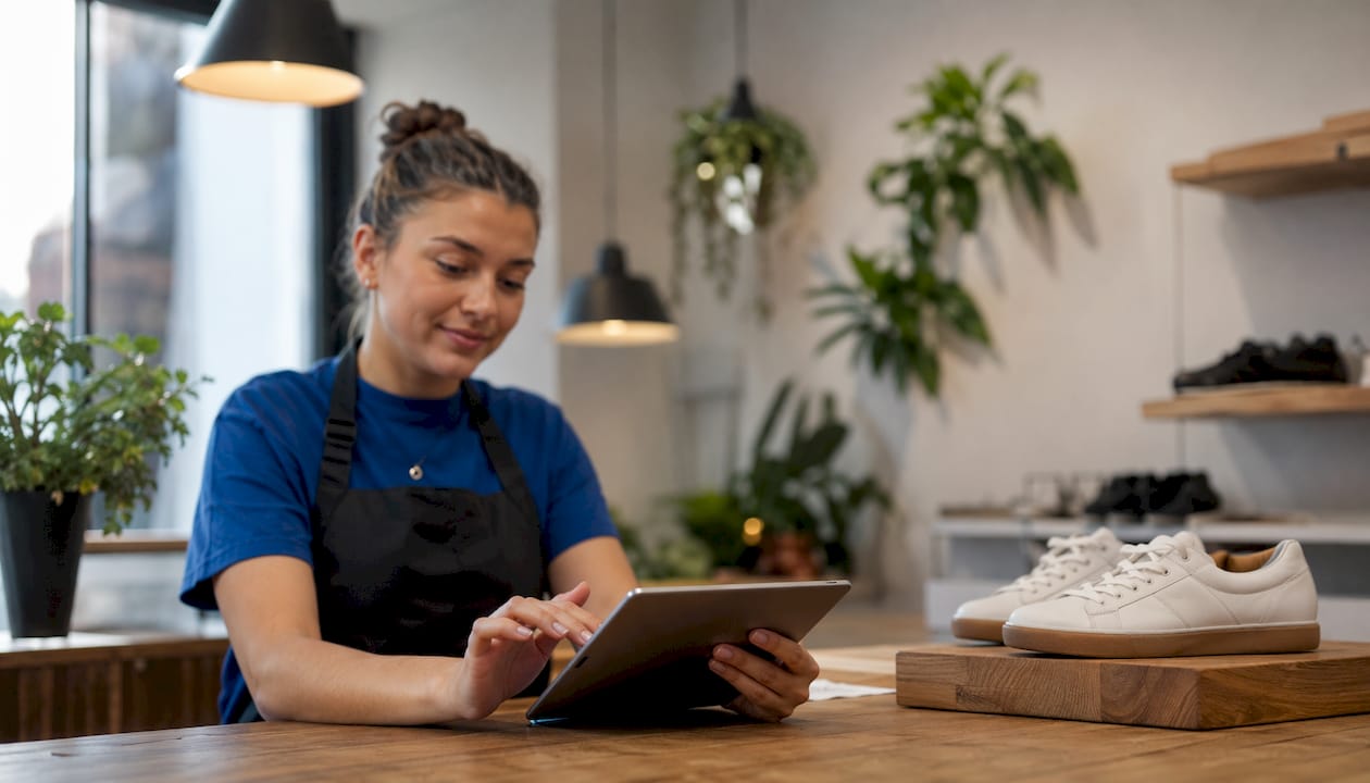 La commessa calcola il prezzo scontato direttamente dal tablet mentre sei in negozio.