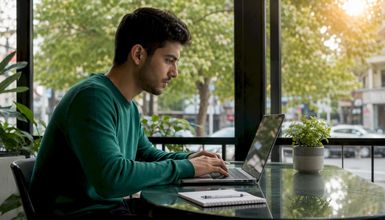 Nahaufnahme: Hände tippen SQL-Befehle in die Tastatur.