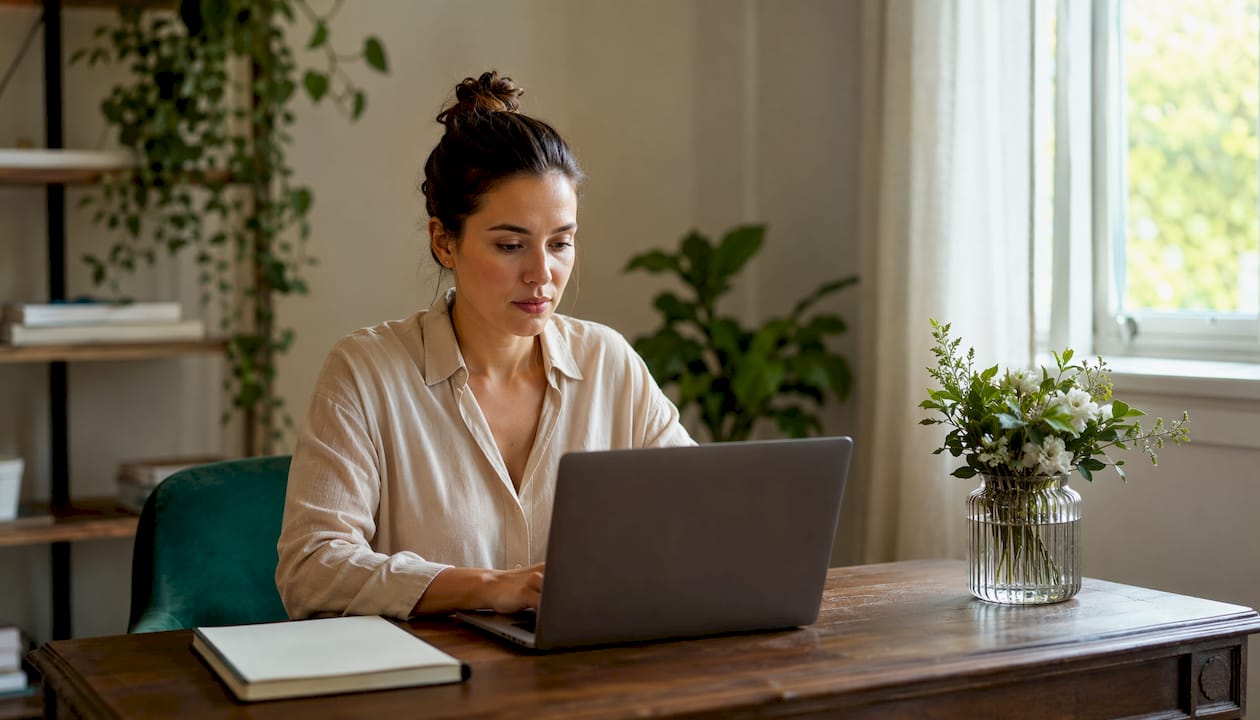 Eine Frau arbeitet am Laptop und erstellt gerade eine Tabelle in Excel.