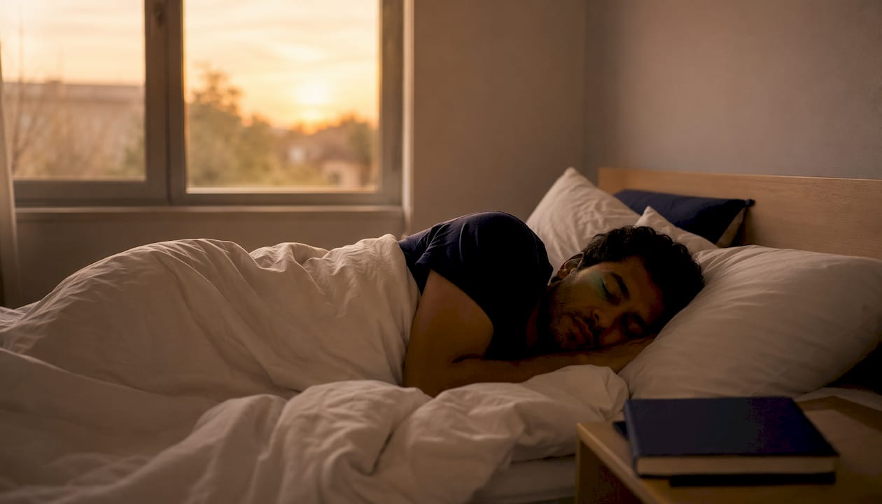 Un joven descansa plácidamente, sin preocupaciones ni temores.