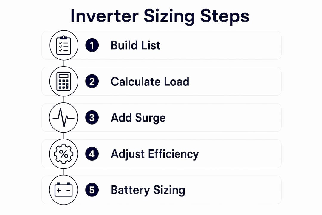 Infographic outlining steps to size a home inverter