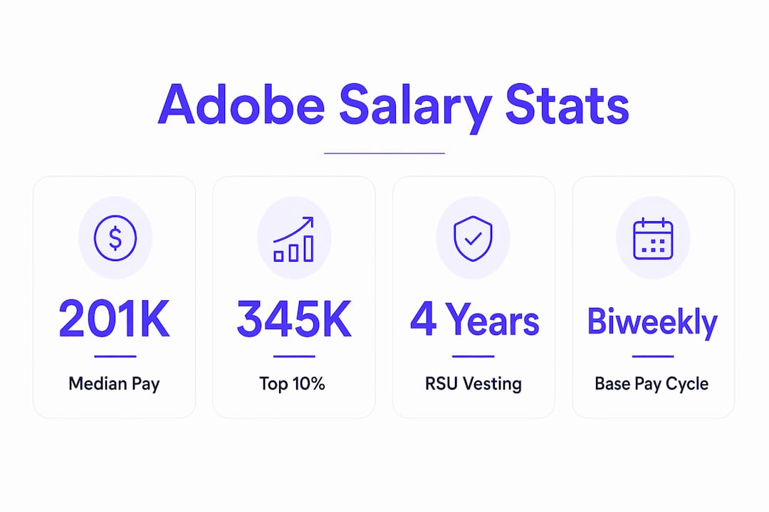 Infographic showing Adobe software engineer compensation statistics