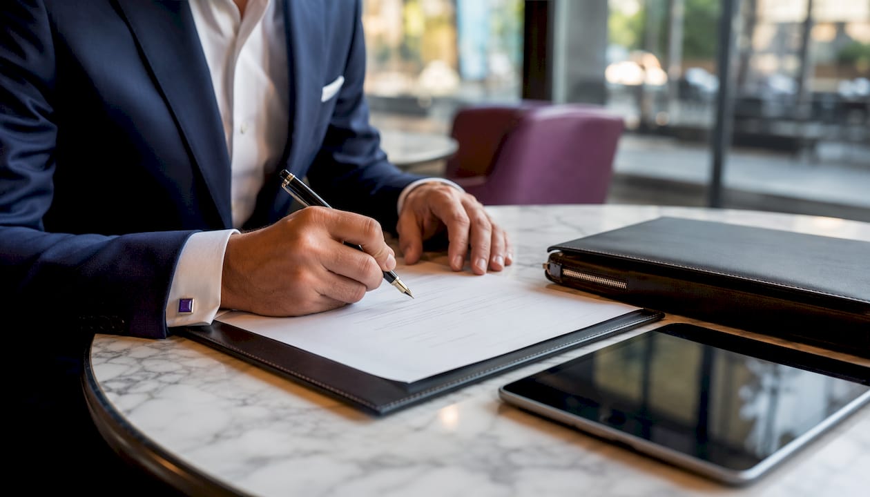 Close-up of signing CEO employment agreement