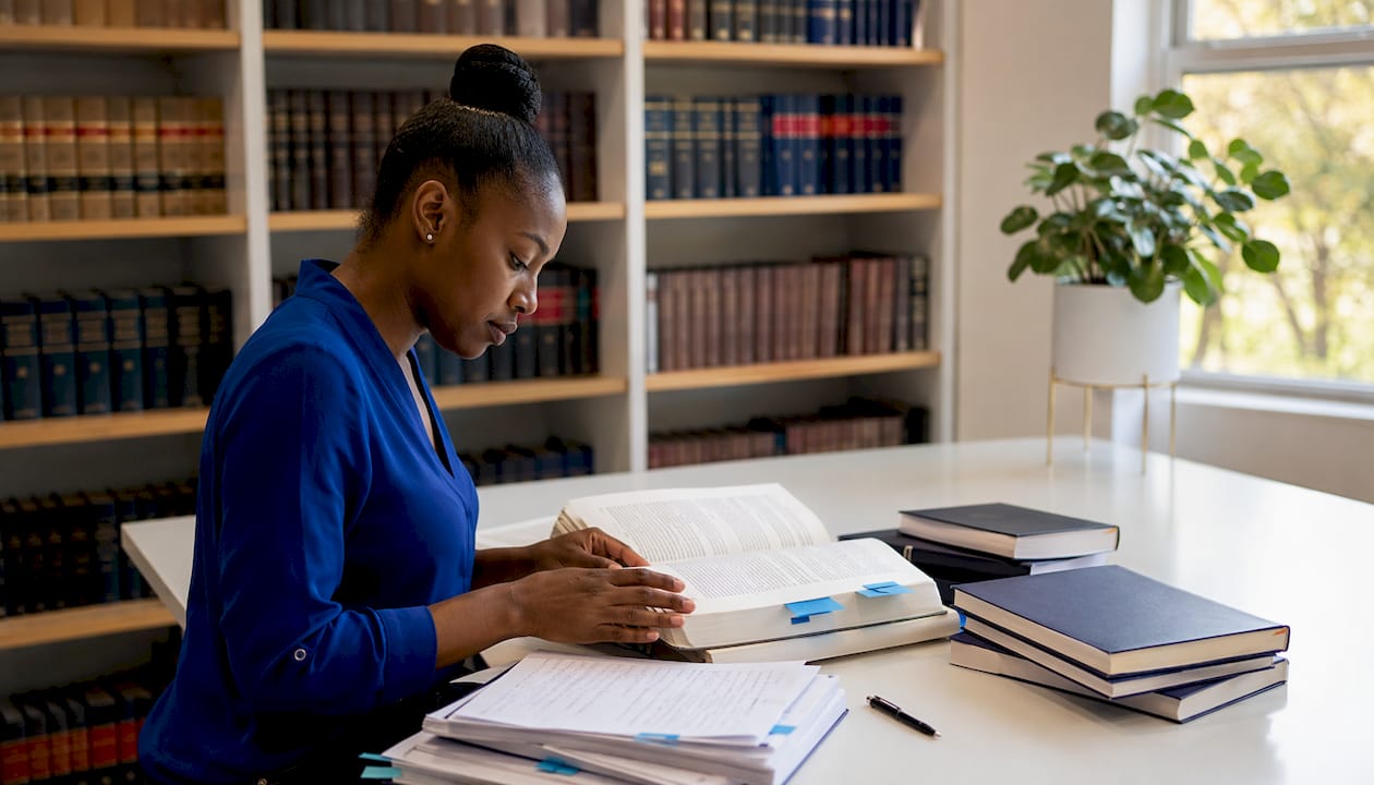 Hands sorting South African legal statutes