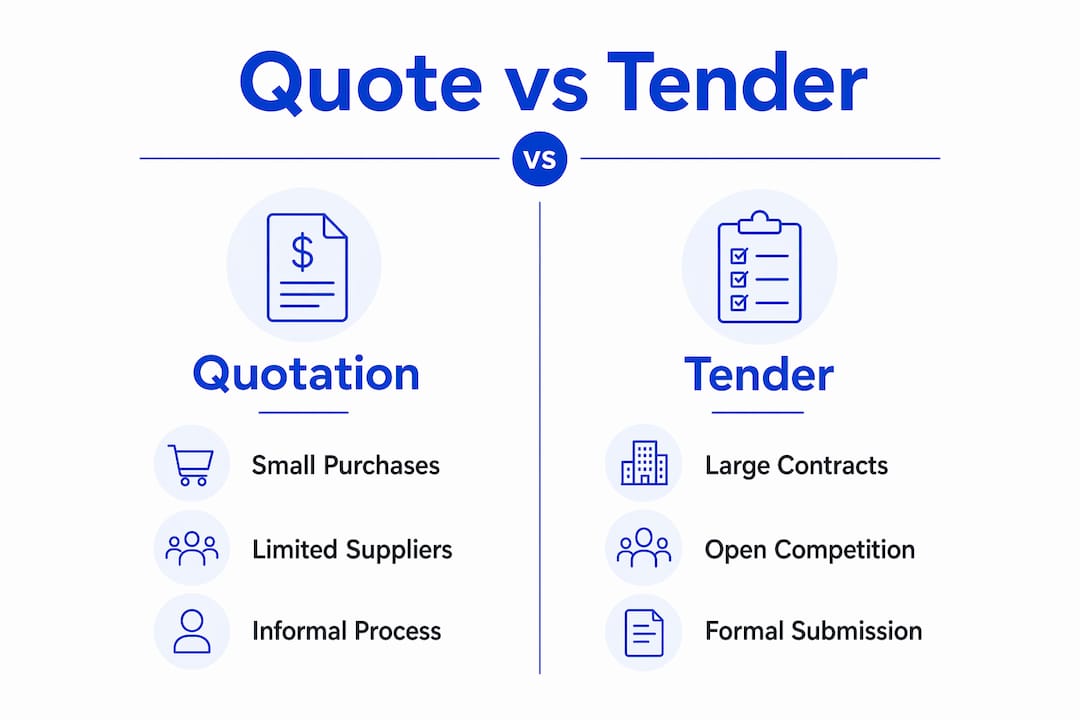 Infographic comparing quotation and tender key aspects