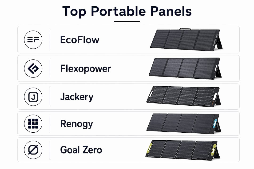 Infographic showing top portable solar panel brands in South Africa