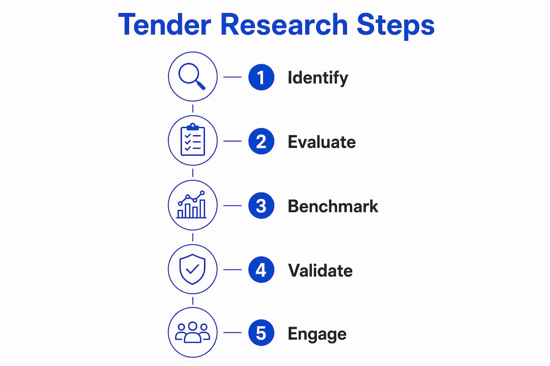 Infographic showing step-by-step procurement research process
