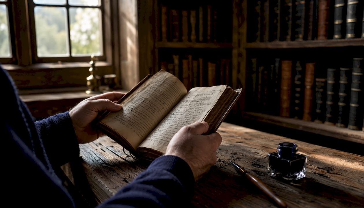 Mani che sfogliano una Bibbia aperta, piena di appunti e sottolineature