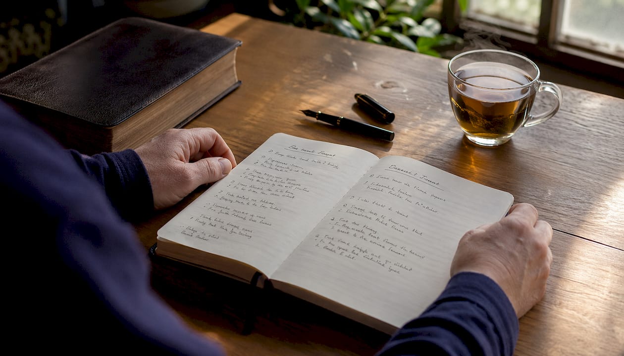 Handwritten notes on Beatitudes pattern chart