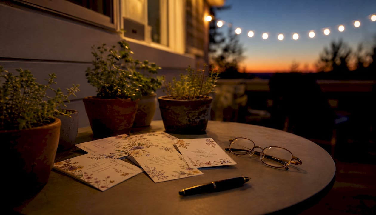 Prayer cards with Bible verses on wooden table outdoors