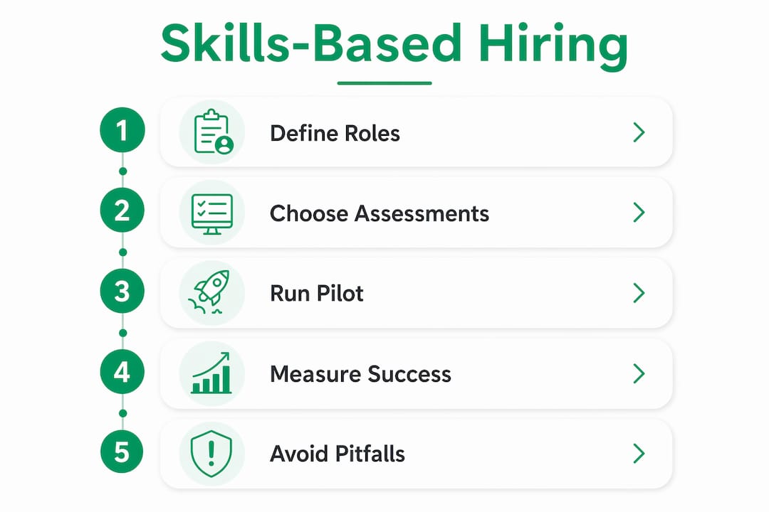 Infographic outlining five steps of skills-based hiring process