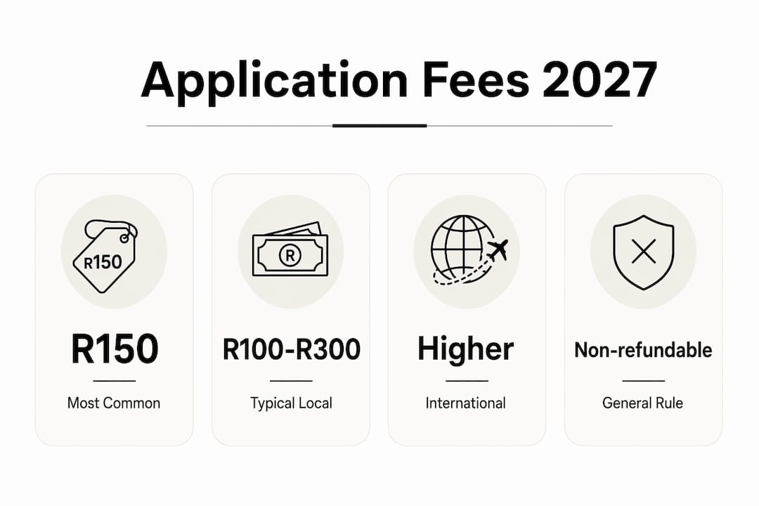 Infographic showing 2027 South African university application fees