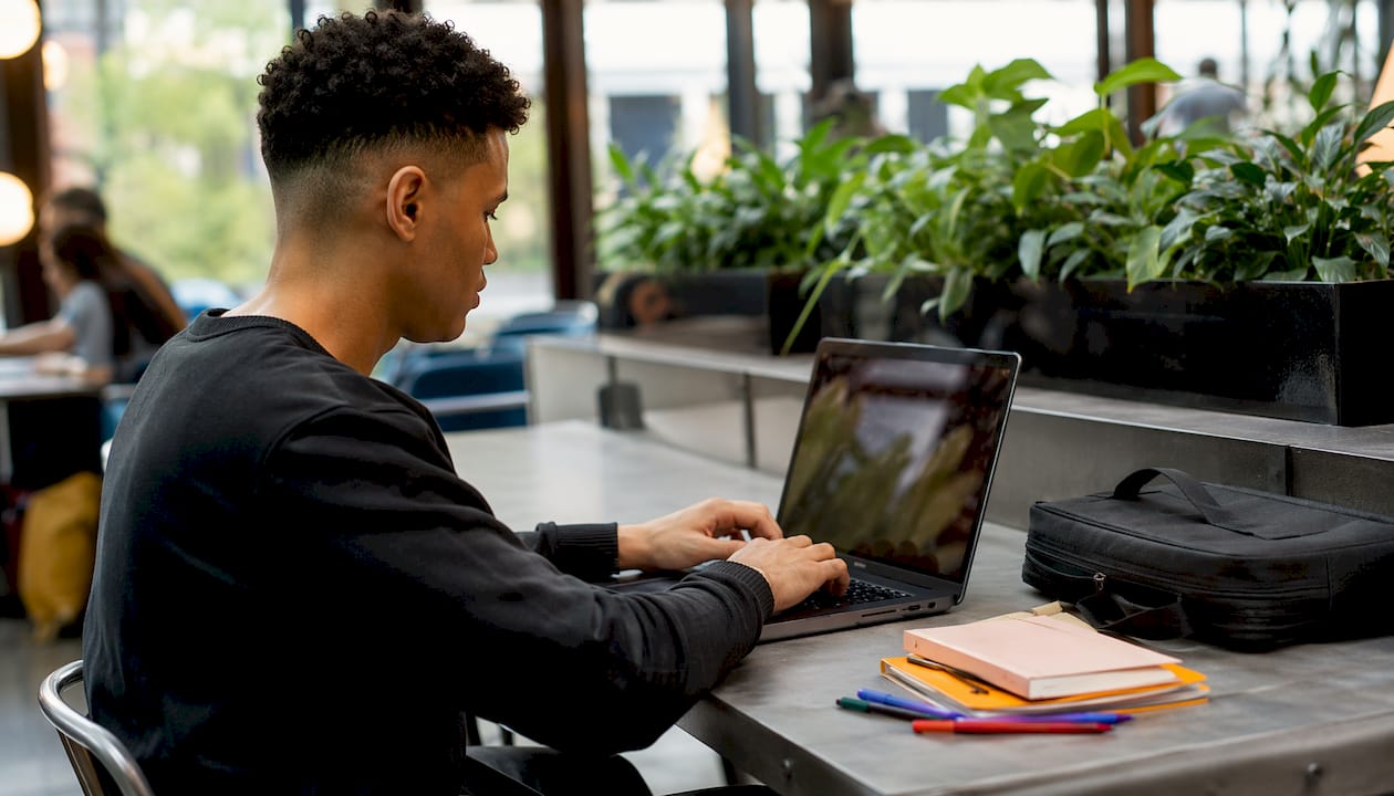 Student preparing to pay application fee online