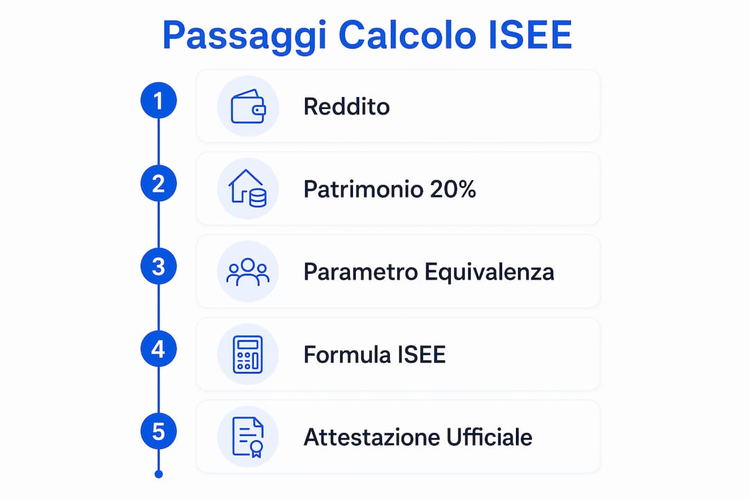 Infografica con tutti i passaggi pratici per calcolare l’ISEE in modo semplice e chiaro