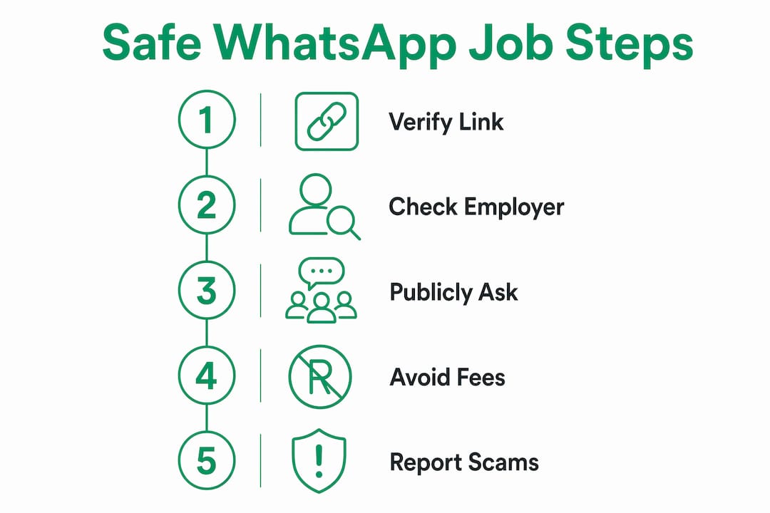 Infographic outlining safe steps for WhatsApp job groups