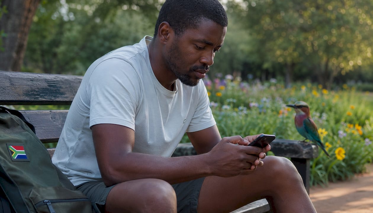 Hands holding phone with WhatsApp invite in outdoor park