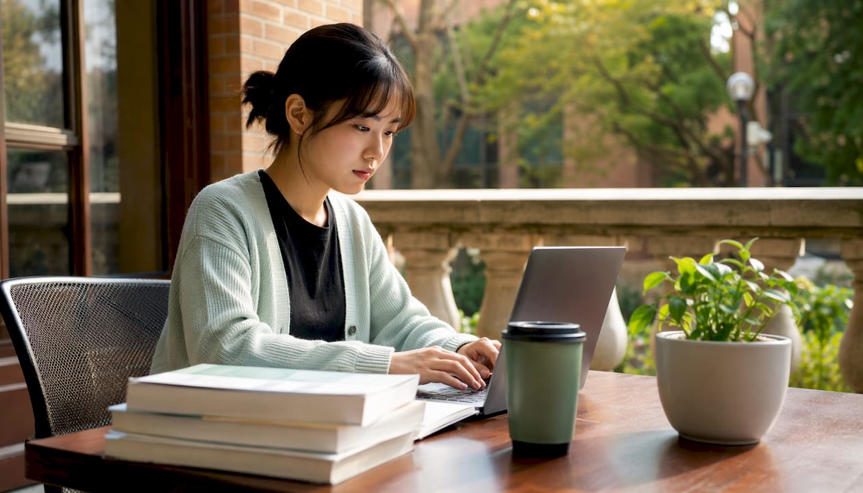 Student using laptop for spaced repetition study