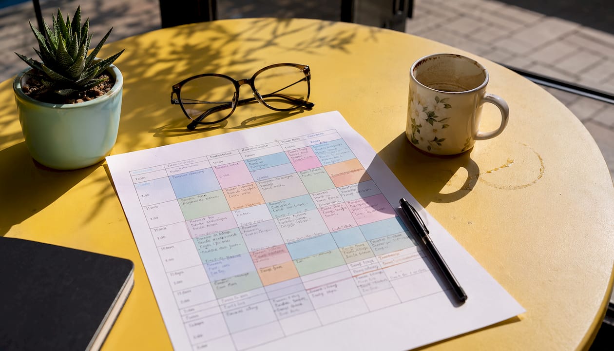 Overhead shot of daily study timetable template