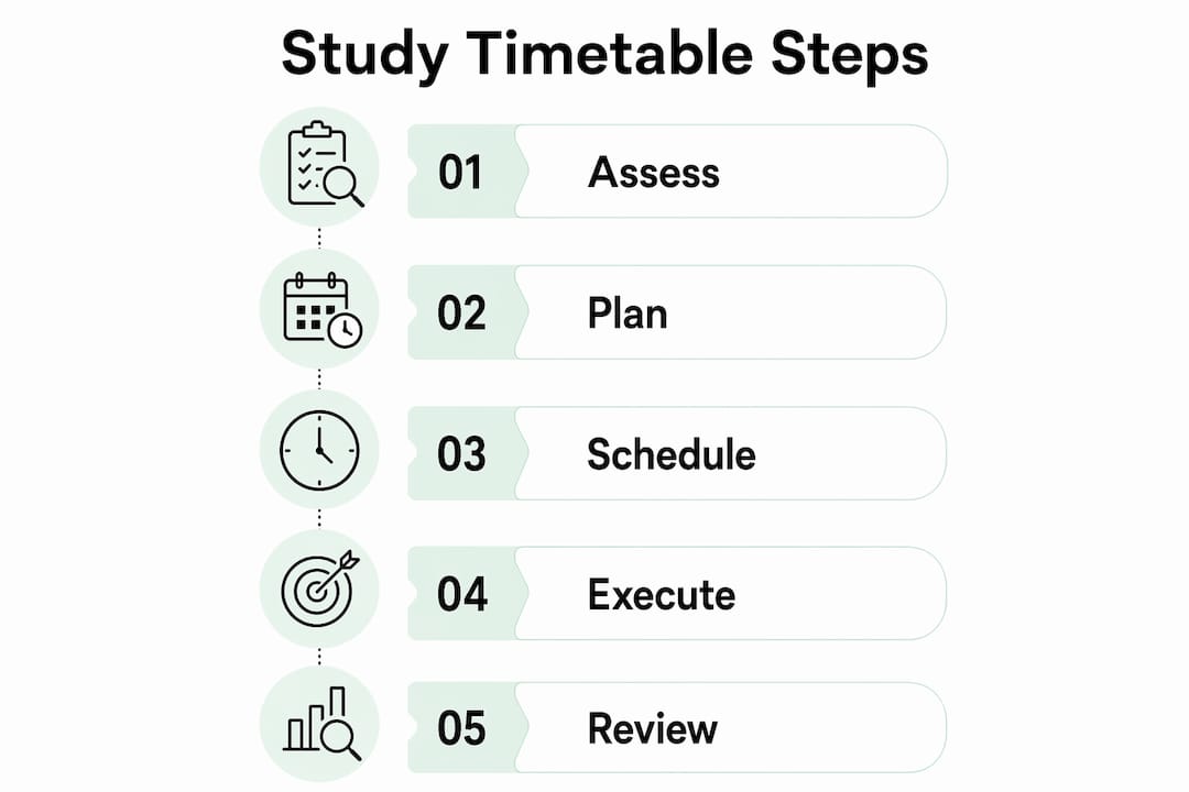 Infographic showing steps to build study timetable