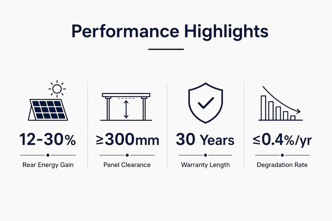 Infographic highlighting bifacial solar panel key specs