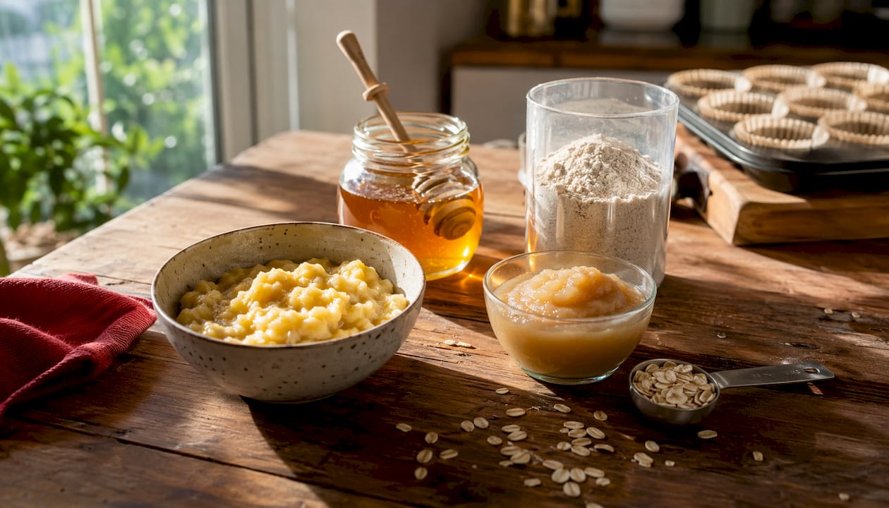 Assorted healthier baking ingredients on cutting board