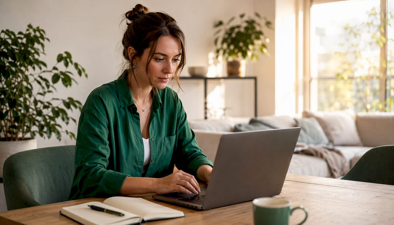 Eine Frau übt den Umgang mit interaktiven Excel-Anwendungen online.