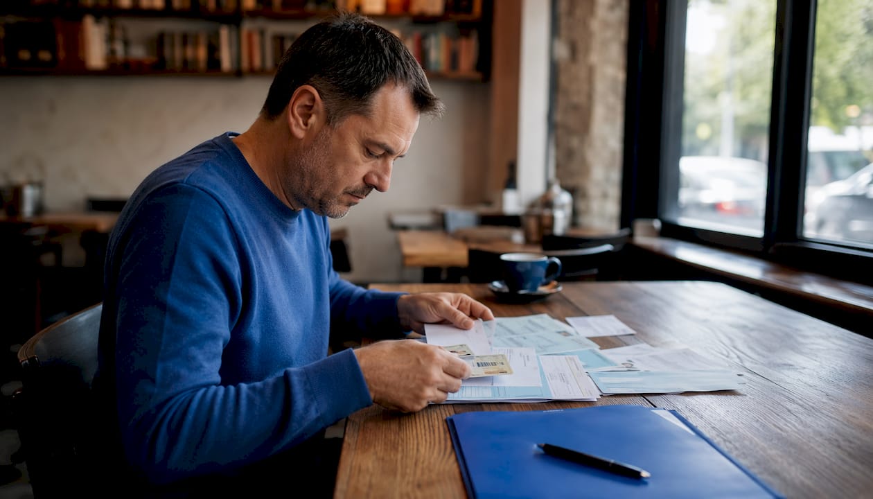 Mani che sistemano i documenti necessari per la richiesta dell’assegno unico